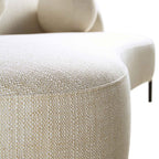 3-Seater Curved Sofa with Ball Cushions, Beige Linen Blend