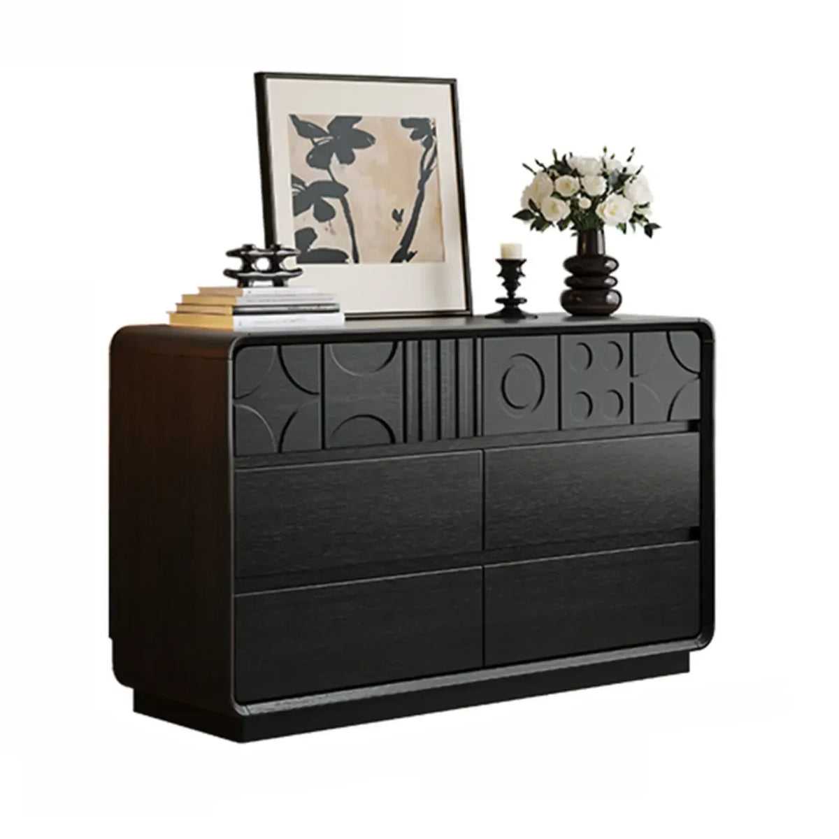 Art Deco Inspired Wood Dresser with Geometric Carvings