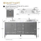 Vanity Art 72 Double Sink Bathroom Vanity Cabinet with Engineered Marble Top
