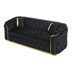 90.6 Velvet 3-Seater Sofa with 2 Pillows High-Density Cushions, Gold Accents, and Pillows