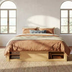 Whisen Queen Platform Bed Frame with 4 Storage Drawers and Footboard Storage